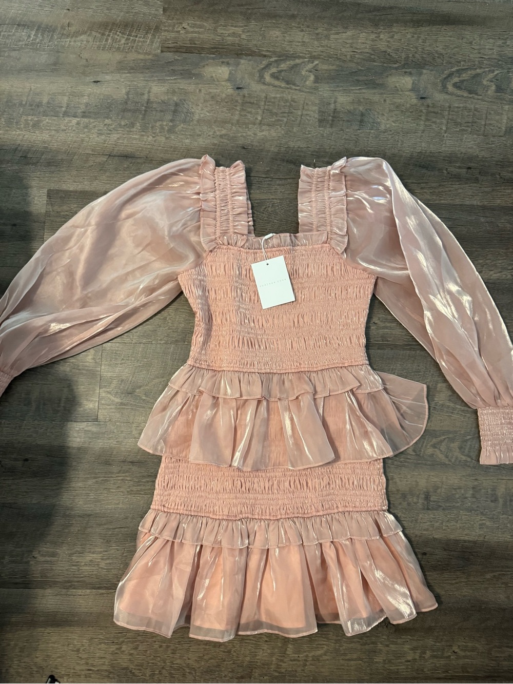 Shimmery Blush Pink Ruffled Peplum Mini Dress